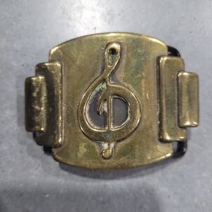 Vintage TMT Belt Buckle Brass Treble Clef Musical Note Composer Sheet Music 70s